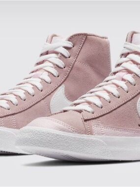 Nike Women’s Light Pink Suede High-Top Sneakers with White Swoosh